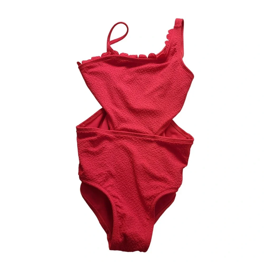 Art Class Girls Pink One Shoulder Scallop Cut Out One Piece Swimsuit L 10/12